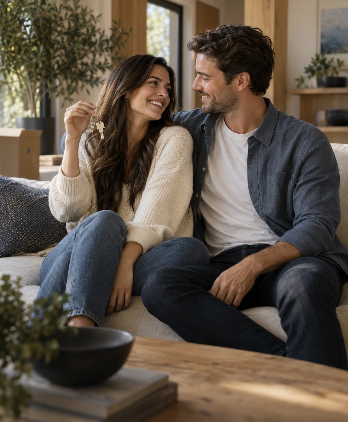 Couple holding the keys to their new home