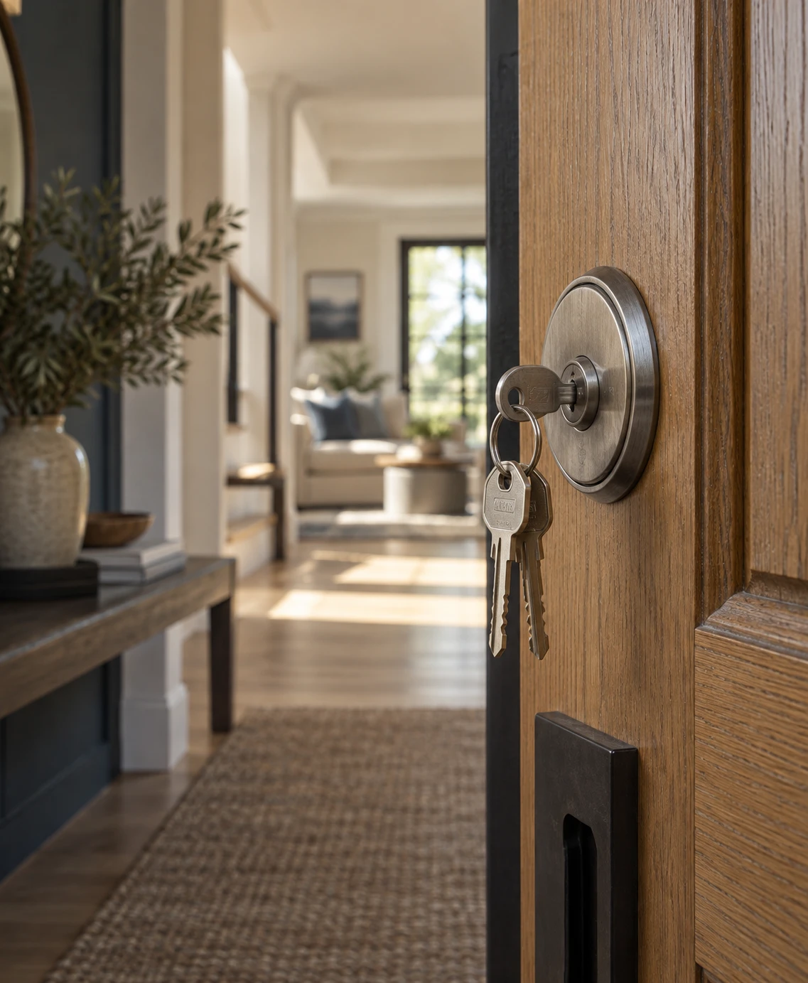 Keys in the front door of a new home